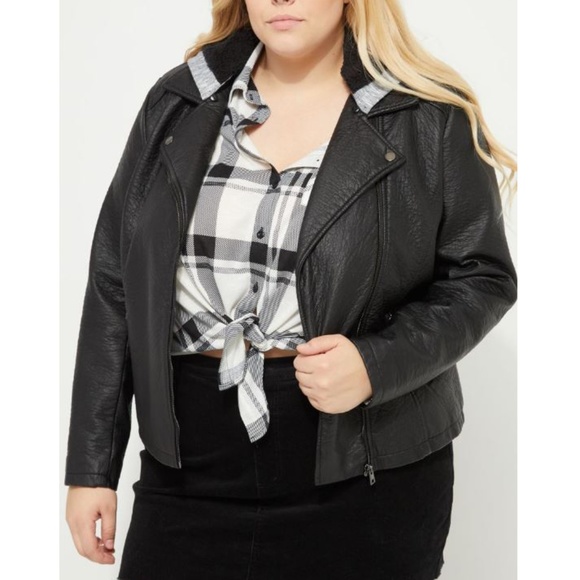 Jackets & Blazers - NEW plus size faux leather jacket removable hat